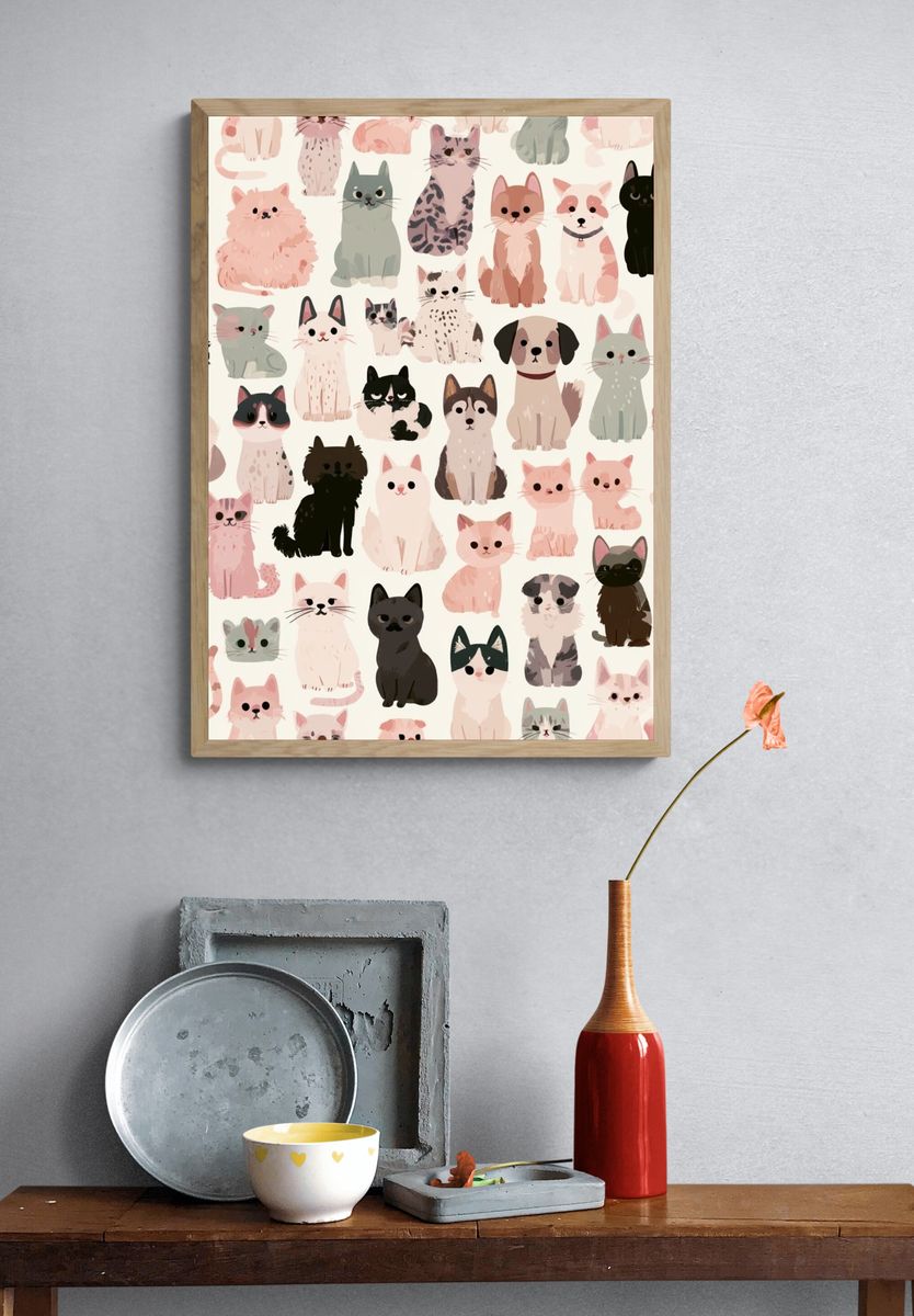 Cute Cats Pattern Illustration Poster. — room view 3