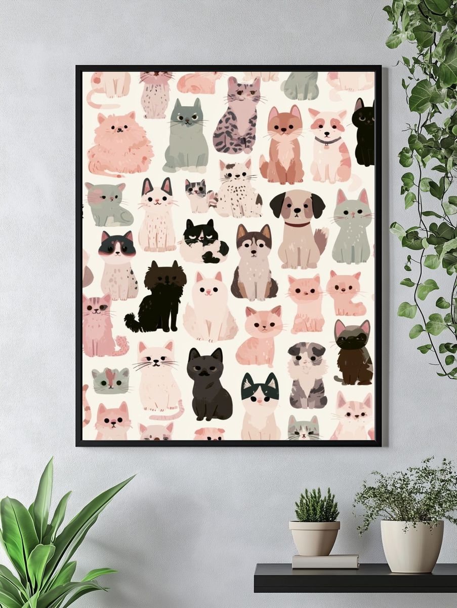 Cute Cats Pattern Illustration Poster. — room view 4