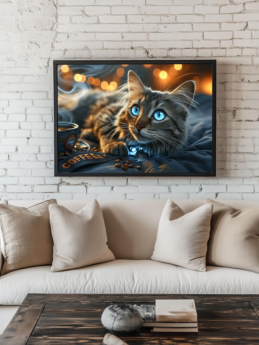 Blue-Eyed Cat Coffee Poster. — room view 1