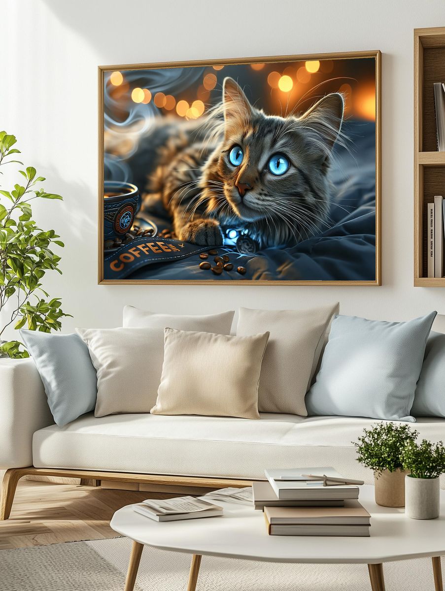 Blue-Eyed Cat Coffee Poster. — room view 2