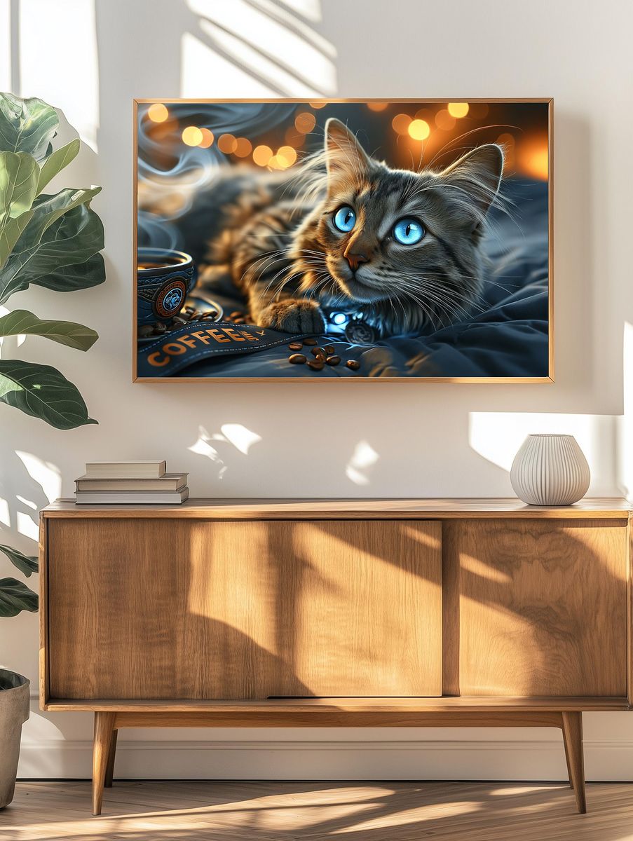 Blue-Eyed Cat Coffee Poster. — room view 3