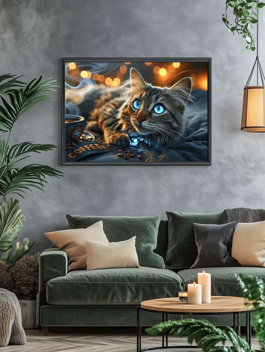 Blue-Eyed Cat Coffee Poster. — room view 4