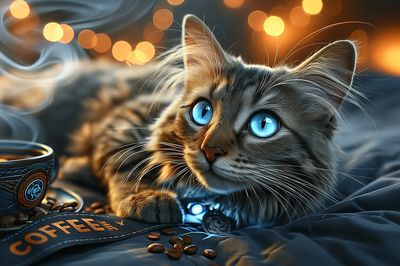 Blue-Eyed Cat Coffee Poster.