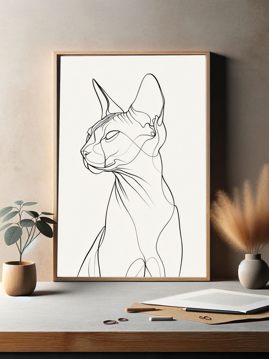 Sphynx Cat — Line Art Print. — room view 2
