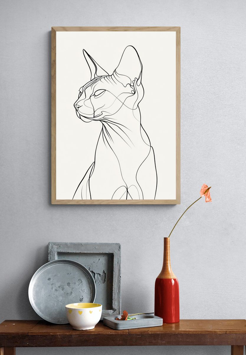 Sphynx Cat — Line Art Print. — room view 3