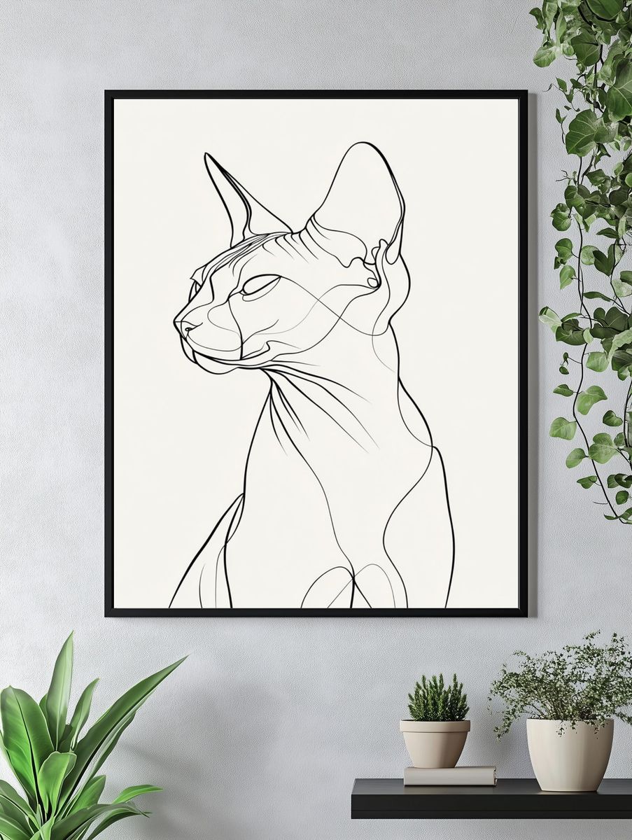 Sphynx Cat — Line Art Print. — room view 4