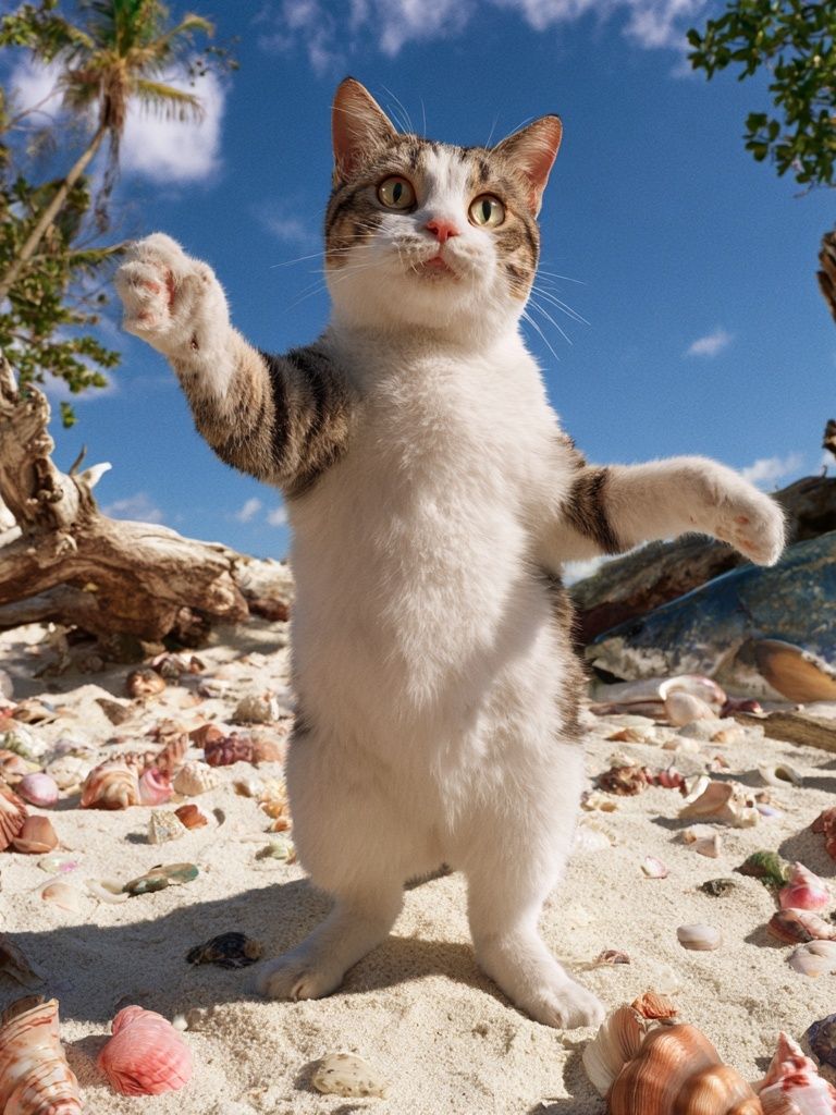 Playful Beach Cat Photography Poster. poster detail