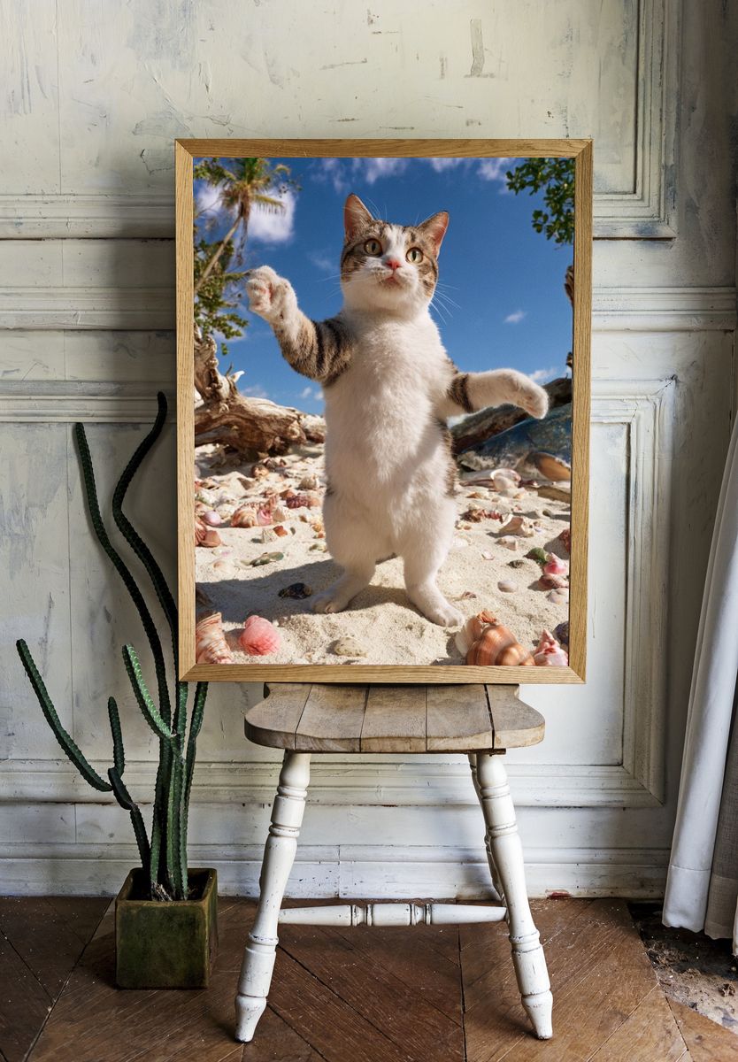 Playful Beach Cat Photography Poster. room preview