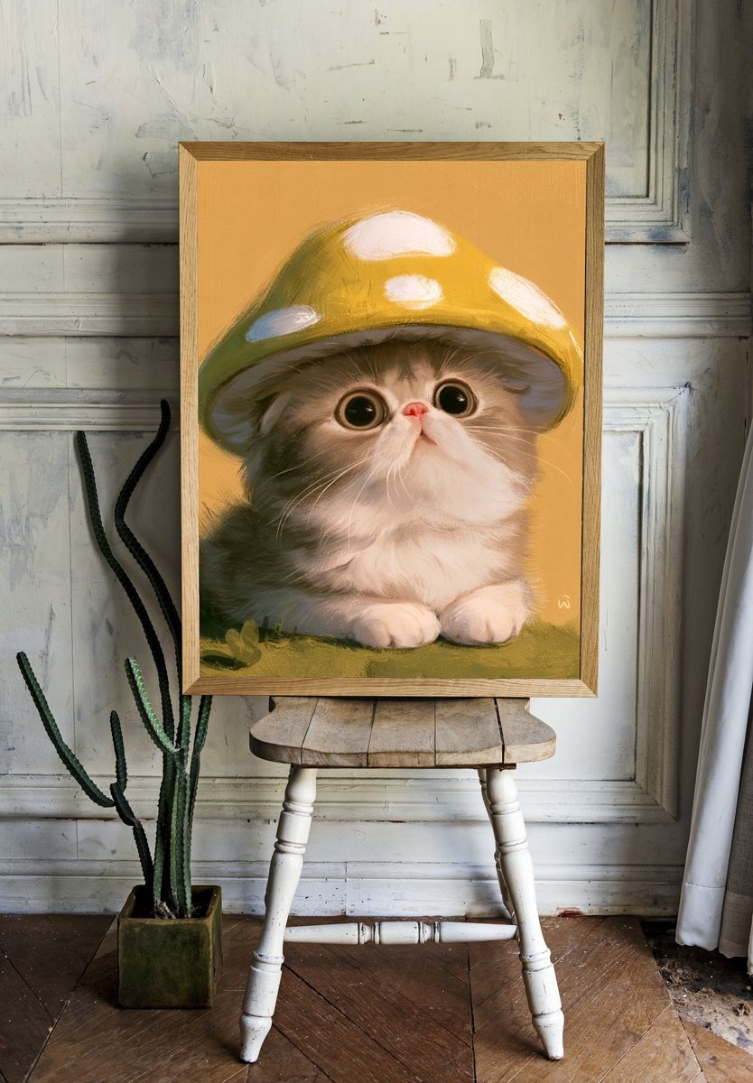 Mushroom Cat Illustration Poster. room preview