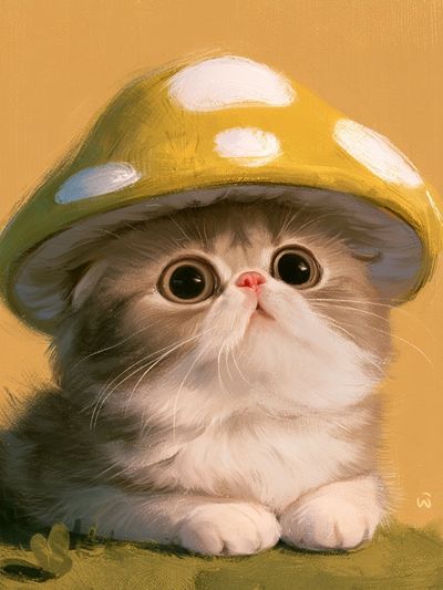 Mushroom Cat Illustration Poster.