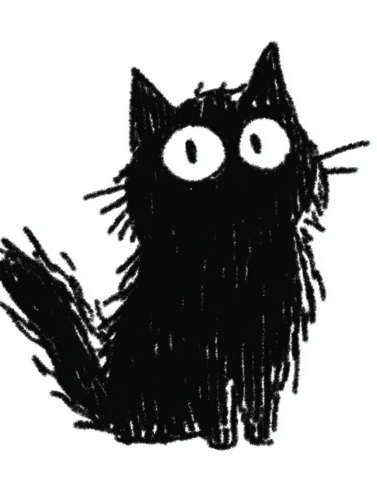 Cute Black Cat — Illustration Print. poster detail