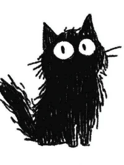 Cute Black Cat — Illustration Print. poster print