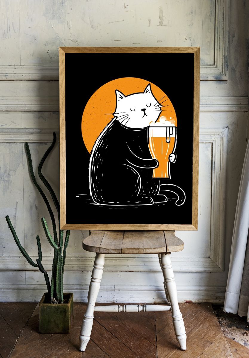 Cat Beer Illustration Poster. room preview