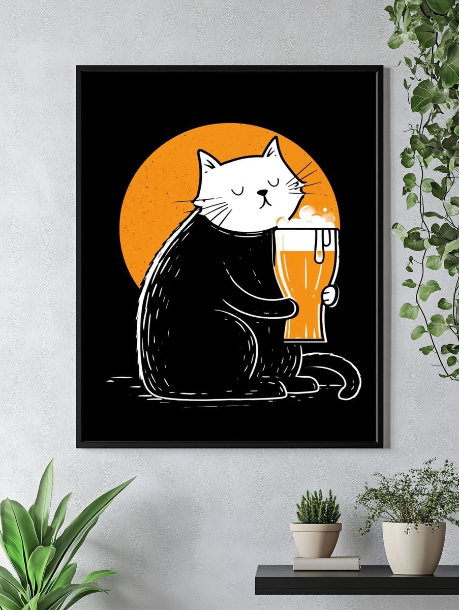 Cat Beer Illustration Poster. — room view 4