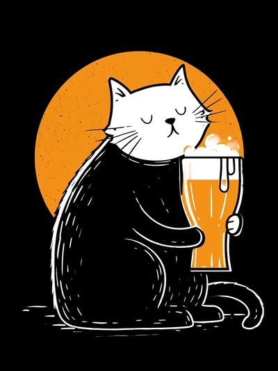 Cat Beer Illustration Poster.