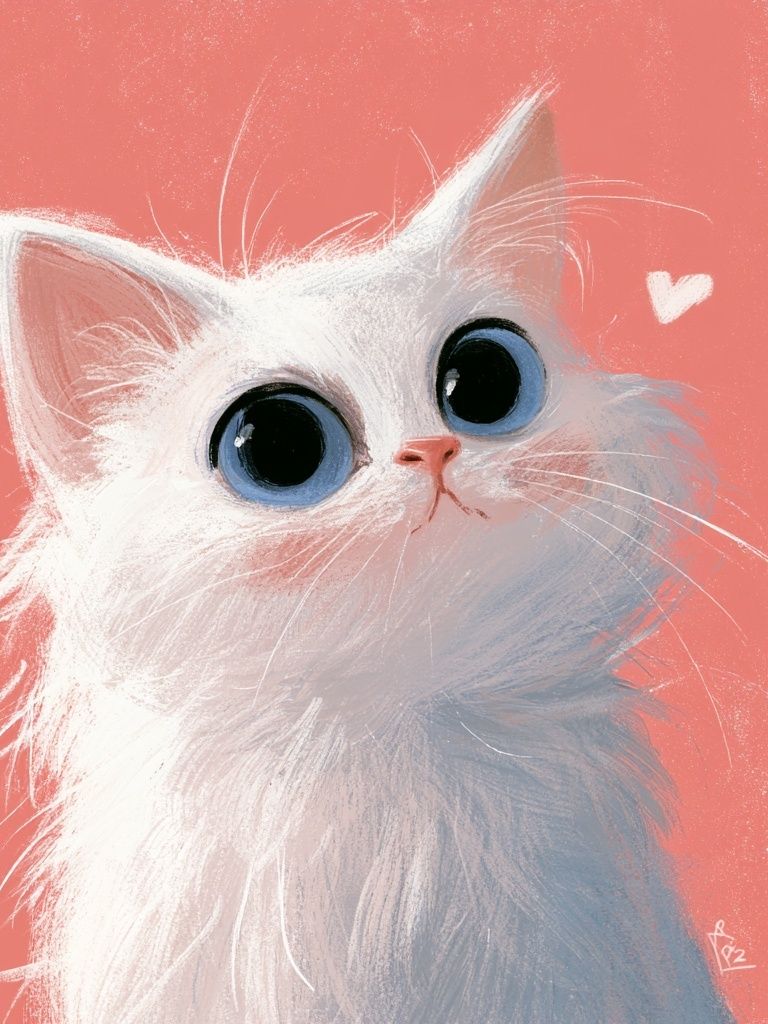 White Kitten Portrait Illustration Poster. poster — animals art