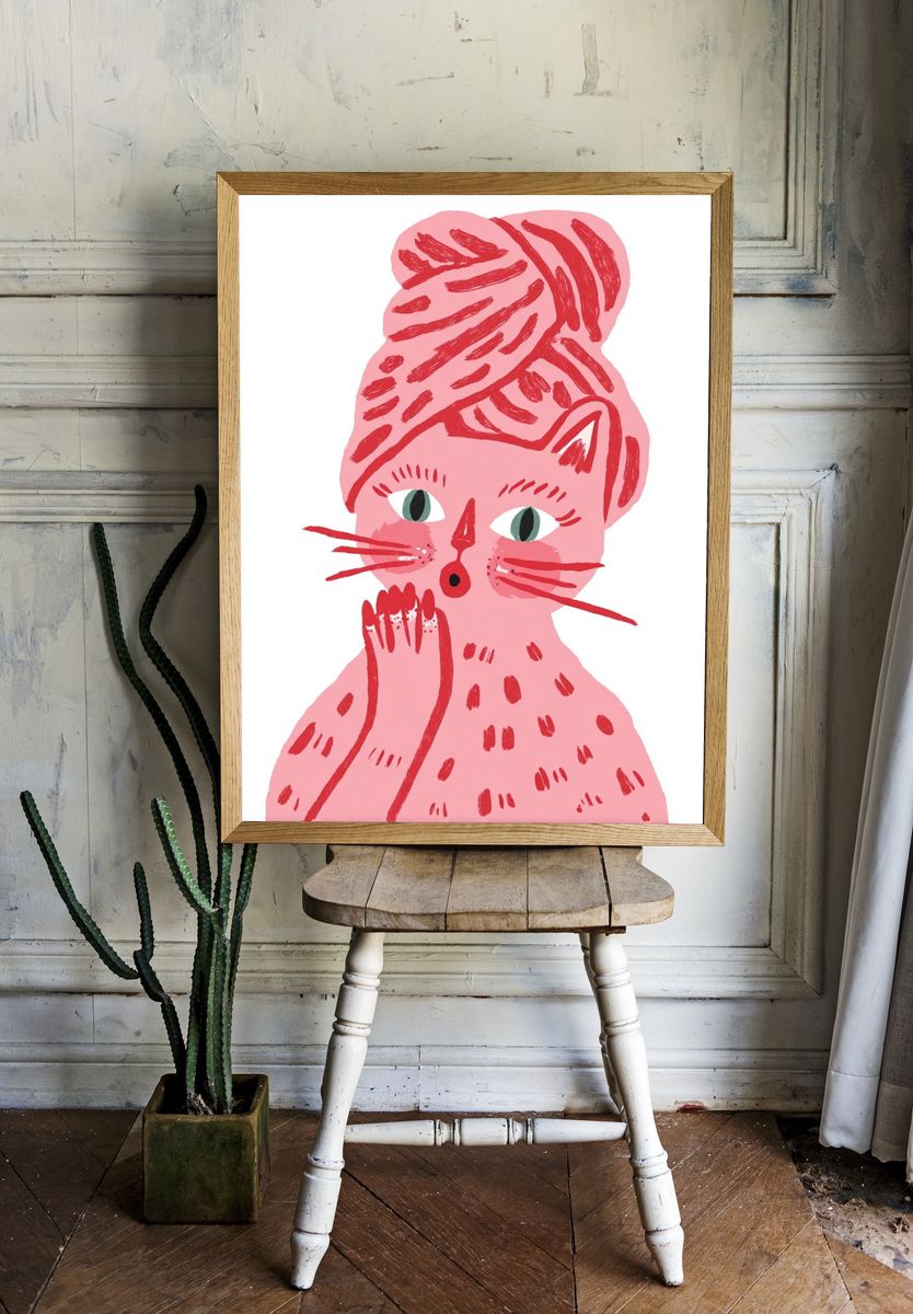 Whimsical Cat Illustration Poster. — room view 1