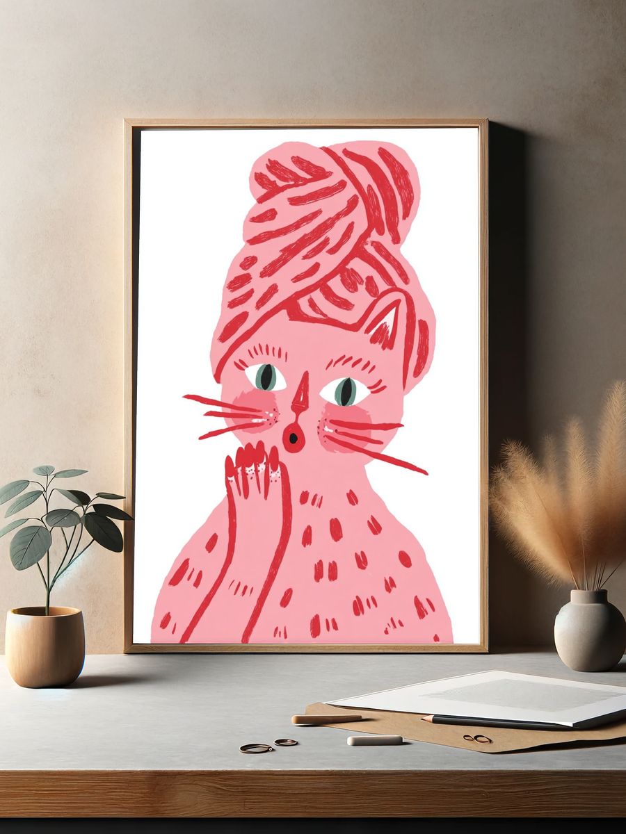 Whimsical Cat Illustration Poster. — room view 2