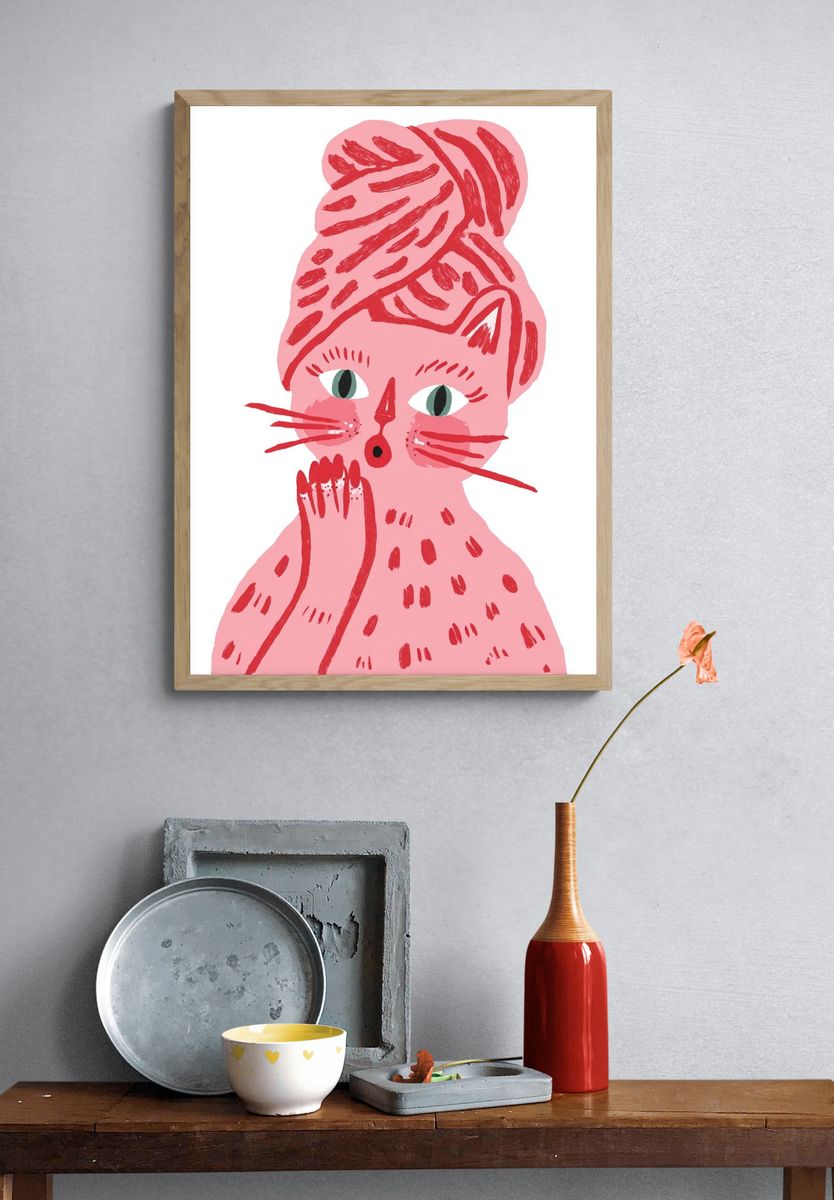 Whimsical Cat Illustration Poster. — room view 3