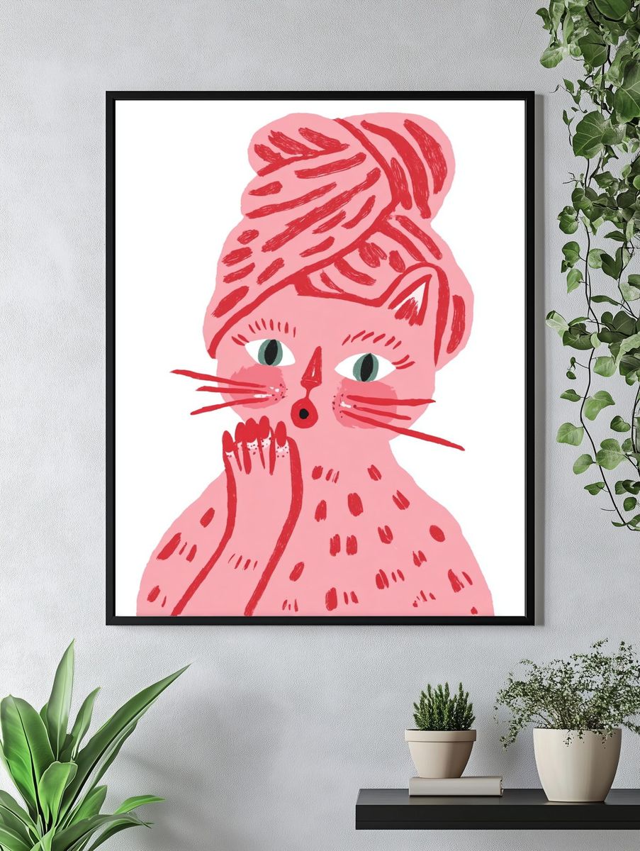 Whimsical Cat Illustration Poster. — room view 4