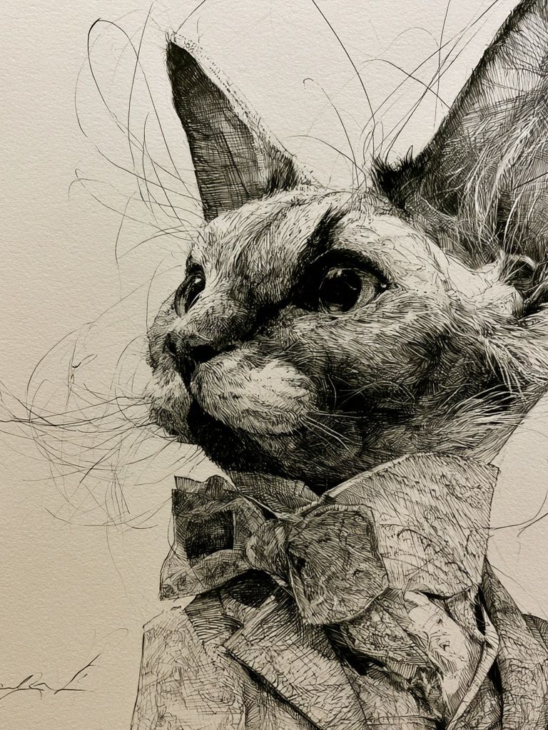 Cat Portrait Ink Poster. poster — animals art