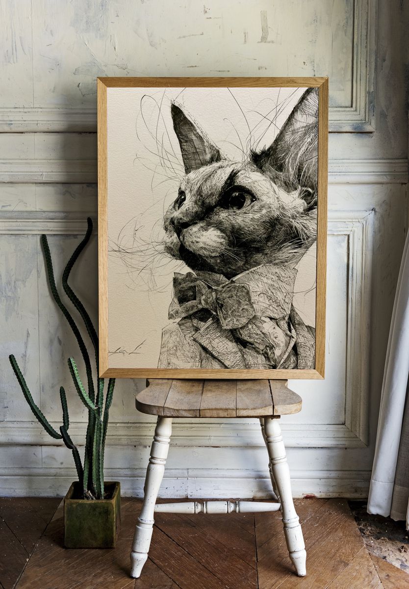 Cat Portrait Ink Poster. room preview