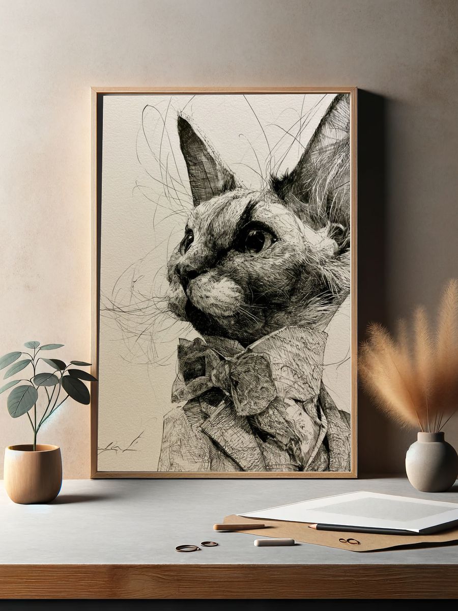 Cat Portrait Ink Poster. — room view 2