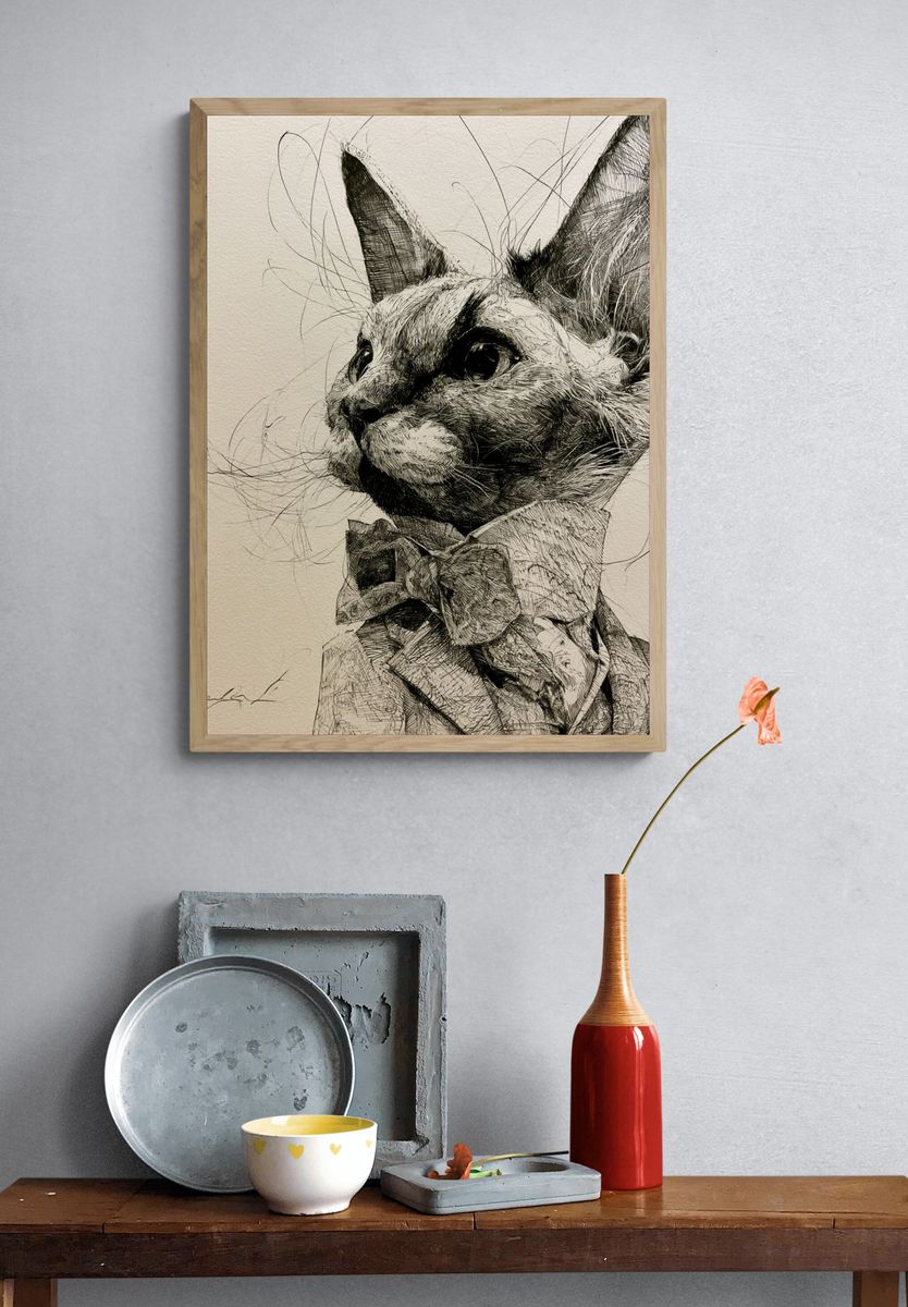 Cat Portrait Ink Poster. — room view 3
