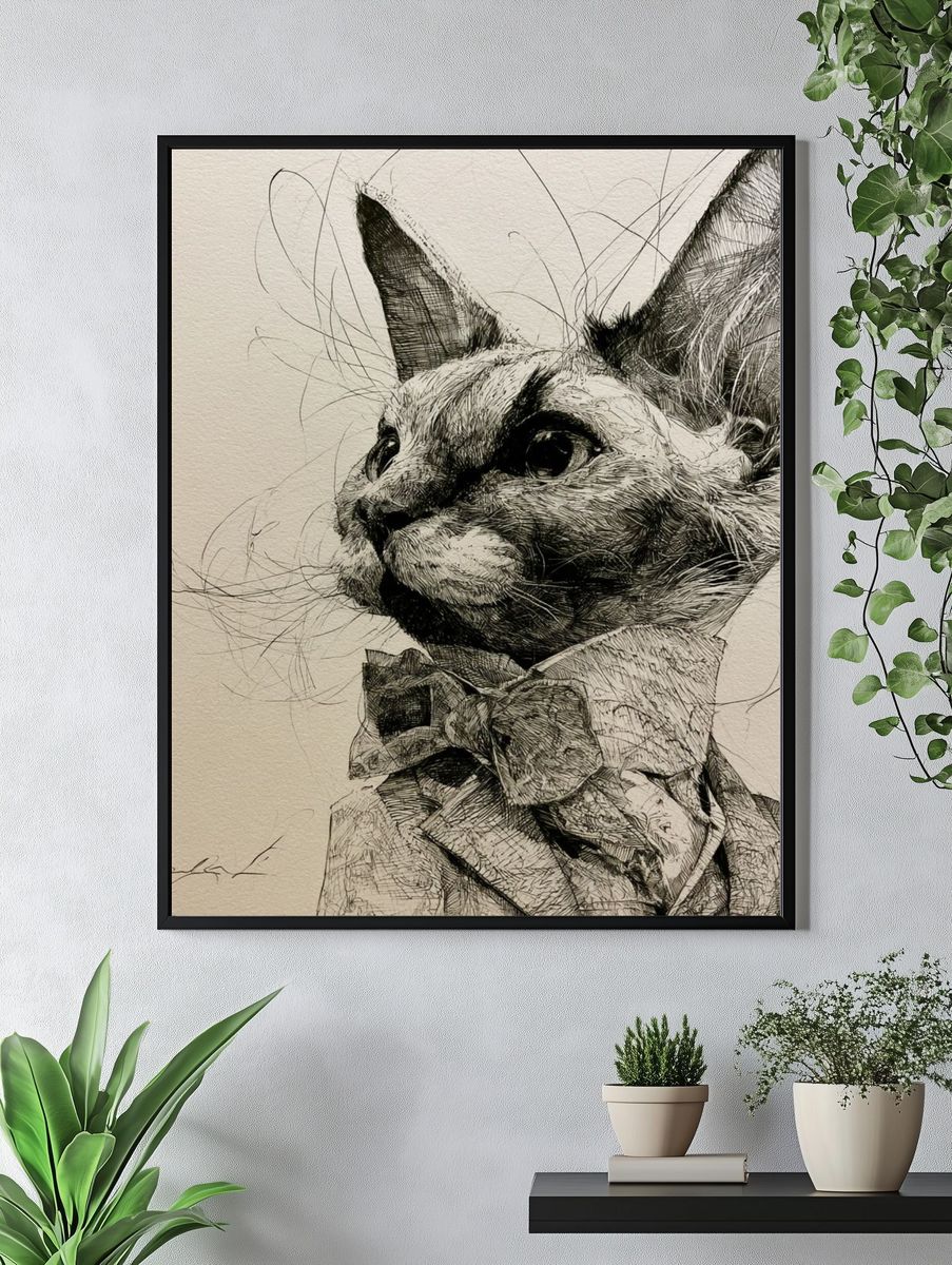 Cat Portrait Ink Poster. — room view 4