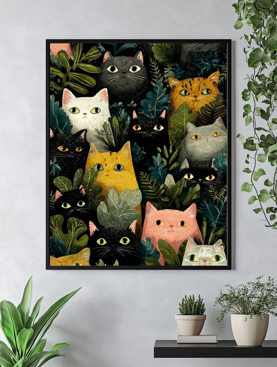Colorful Cats in Jungle — Illustration Print. — room view 4