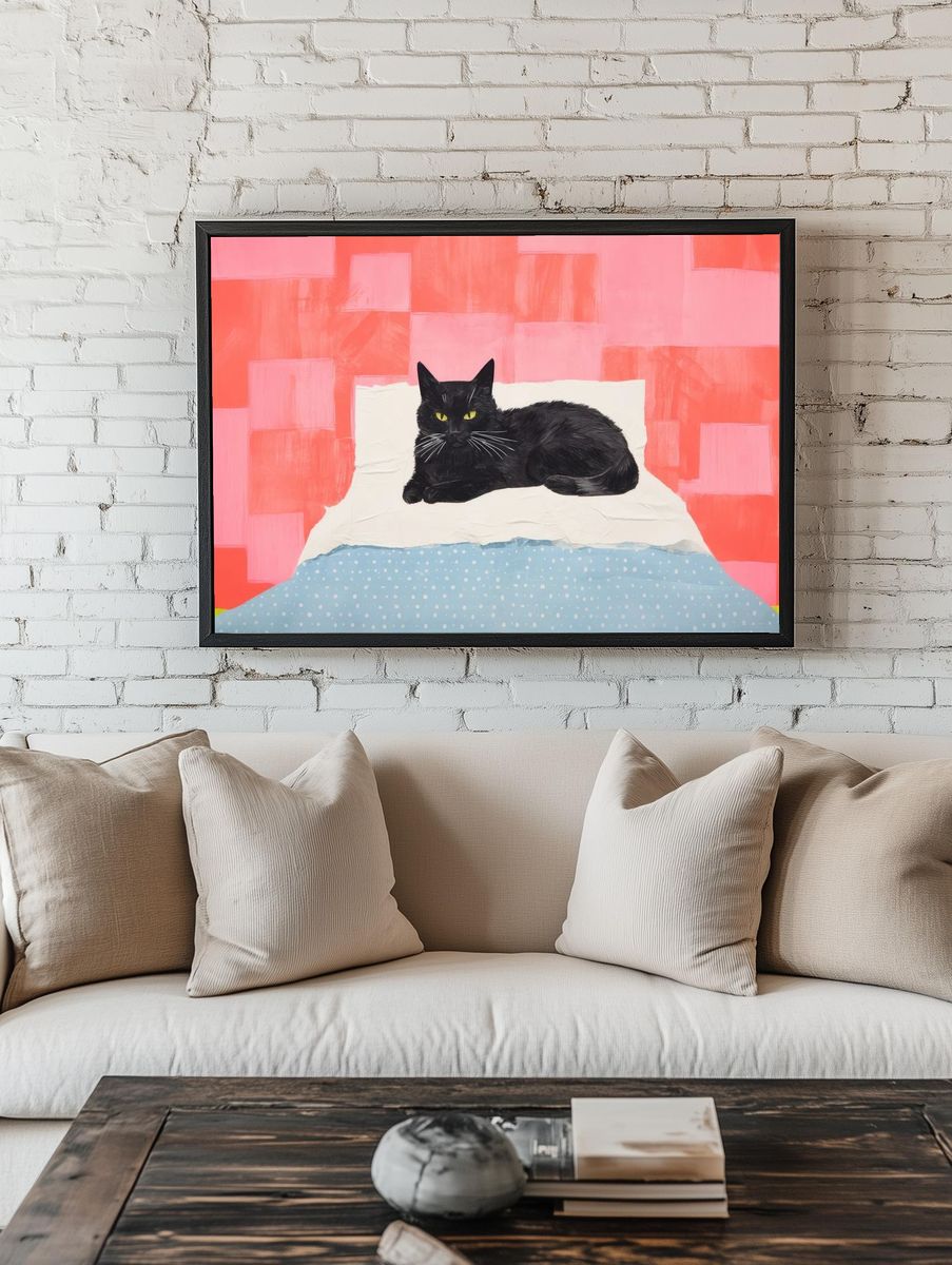 Black Cat on Bed Illustration Poster. room preview