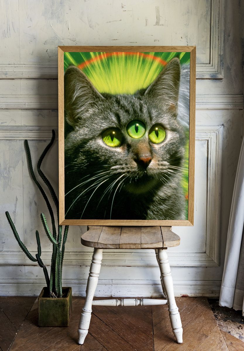 Three-Eyed Cat Illustration Poster. — room view 1