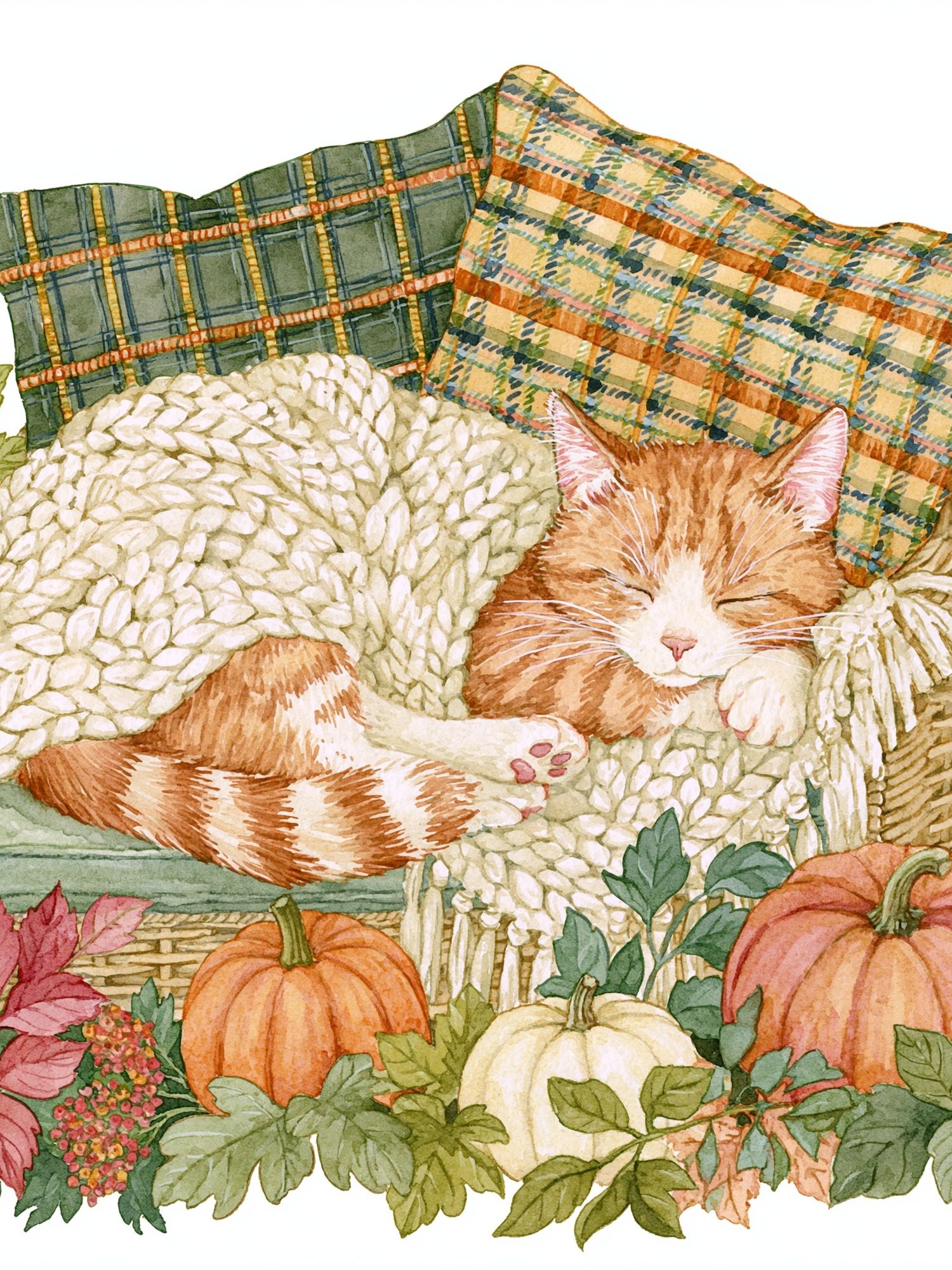 Sleeping Cat Autumn Watercolor Poster. poster — animals art
