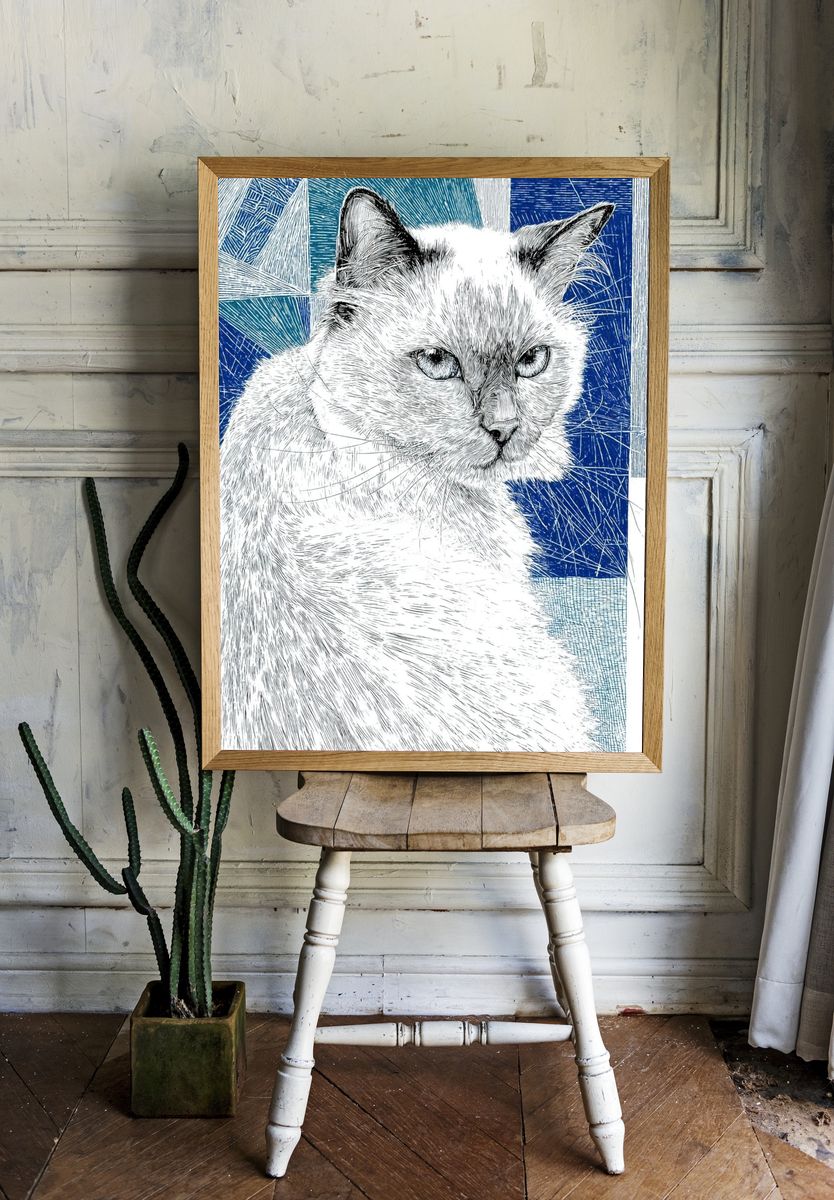 Cat Portrait — Line Art Print. — room view 1
