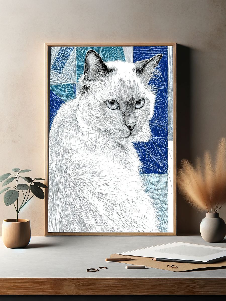 Cat Portrait — Line Art Print. — room view 2