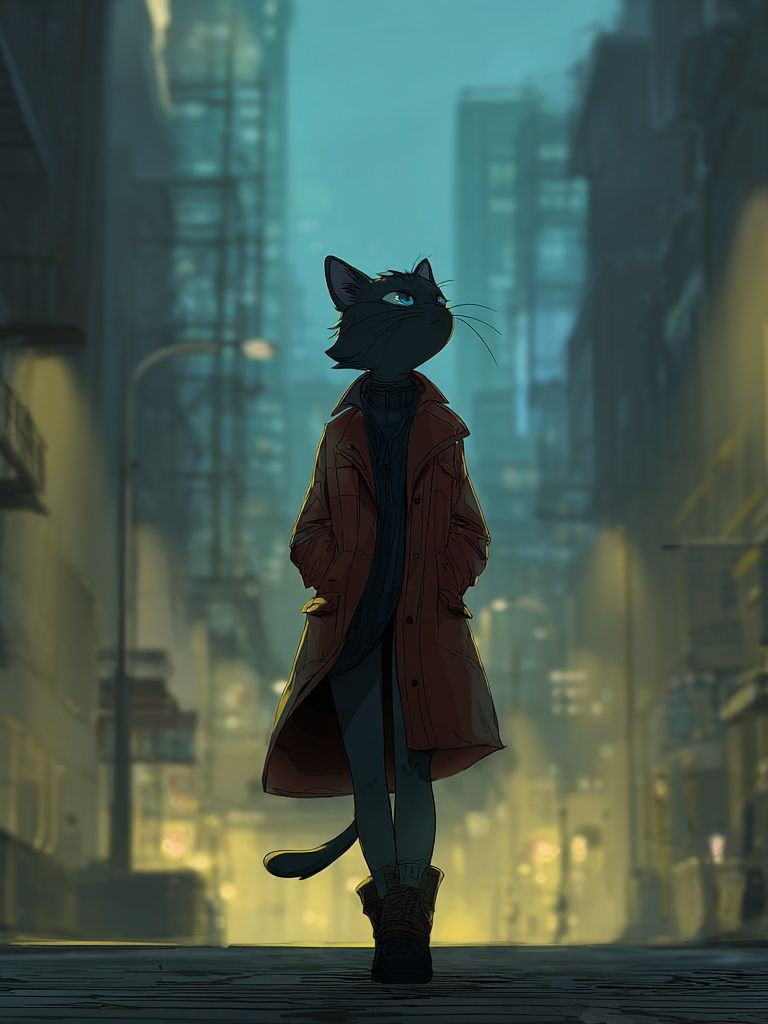 Cat in a Cityscape — Digital Art Print. poster — illustration art
