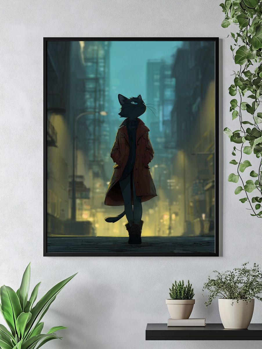 Cat in a Cityscape — Digital Art Print. — room view 4