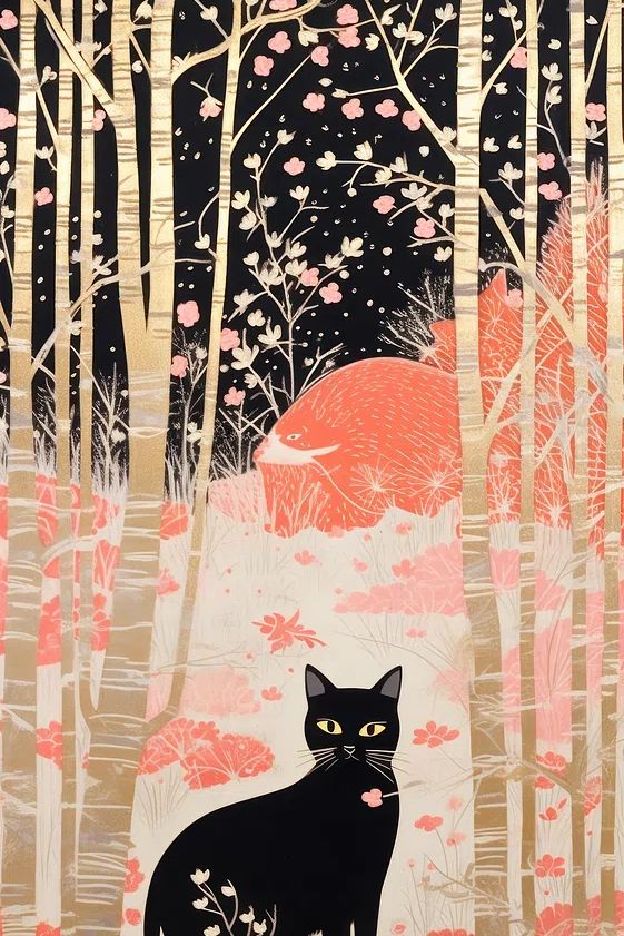 Black Cat Forest Illustration Poster. poster — animals art