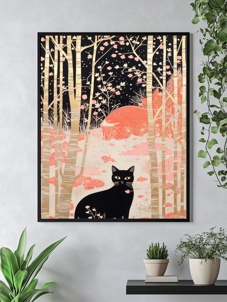 Black Cat Forest Illustration Poster. — room view 4