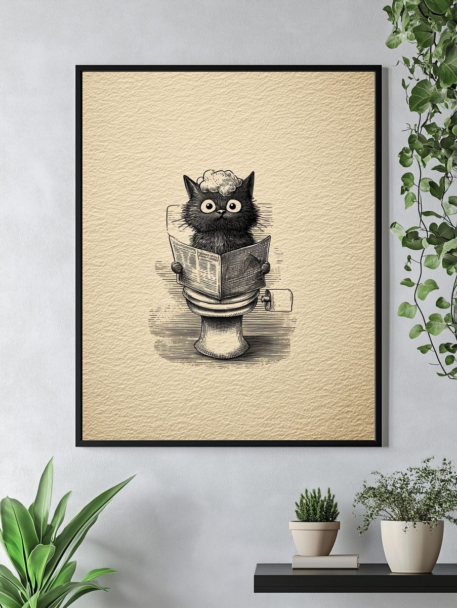 Cat on Toilet Illustration Poster. — room view 4