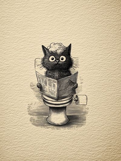 Cat on Toilet Illustration Poster. poster print