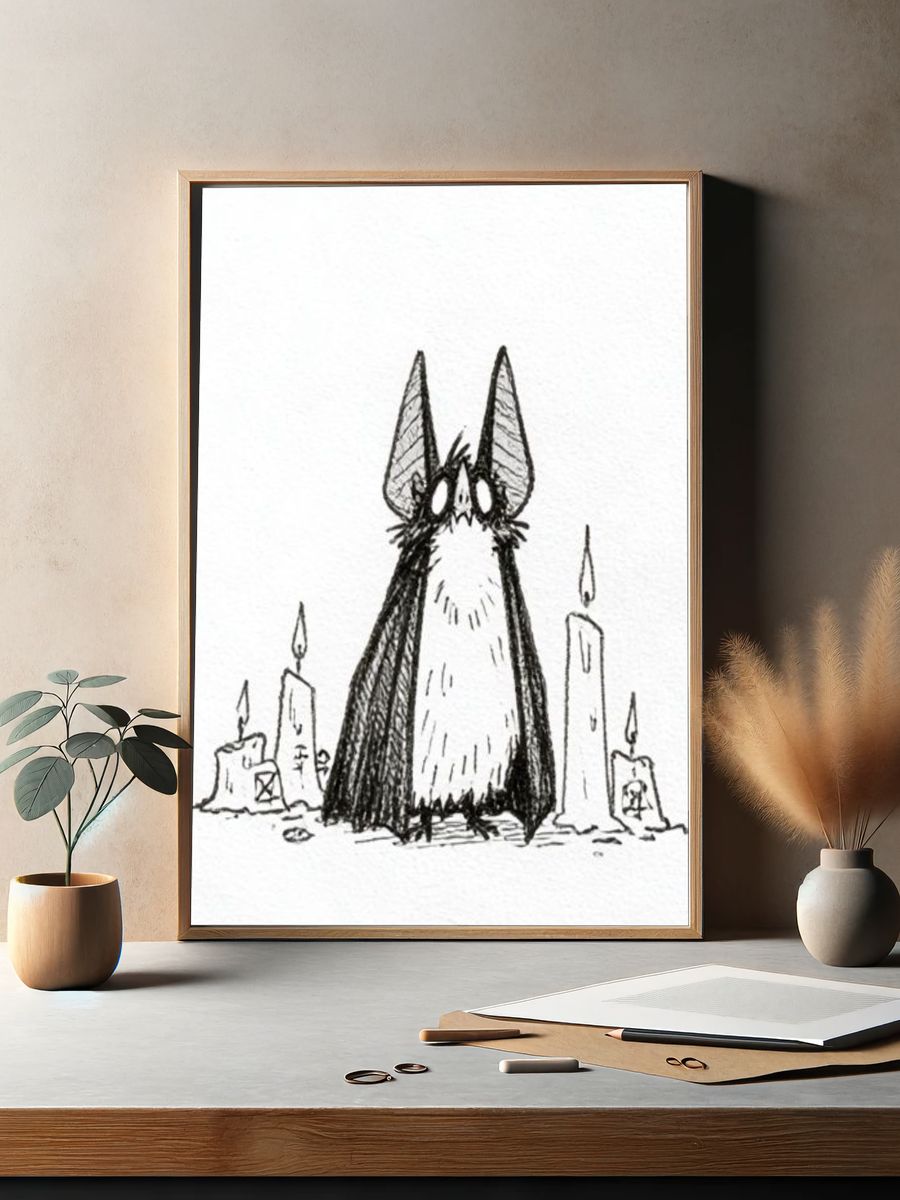 Cat and Candles Ink Poster. — room view 2
