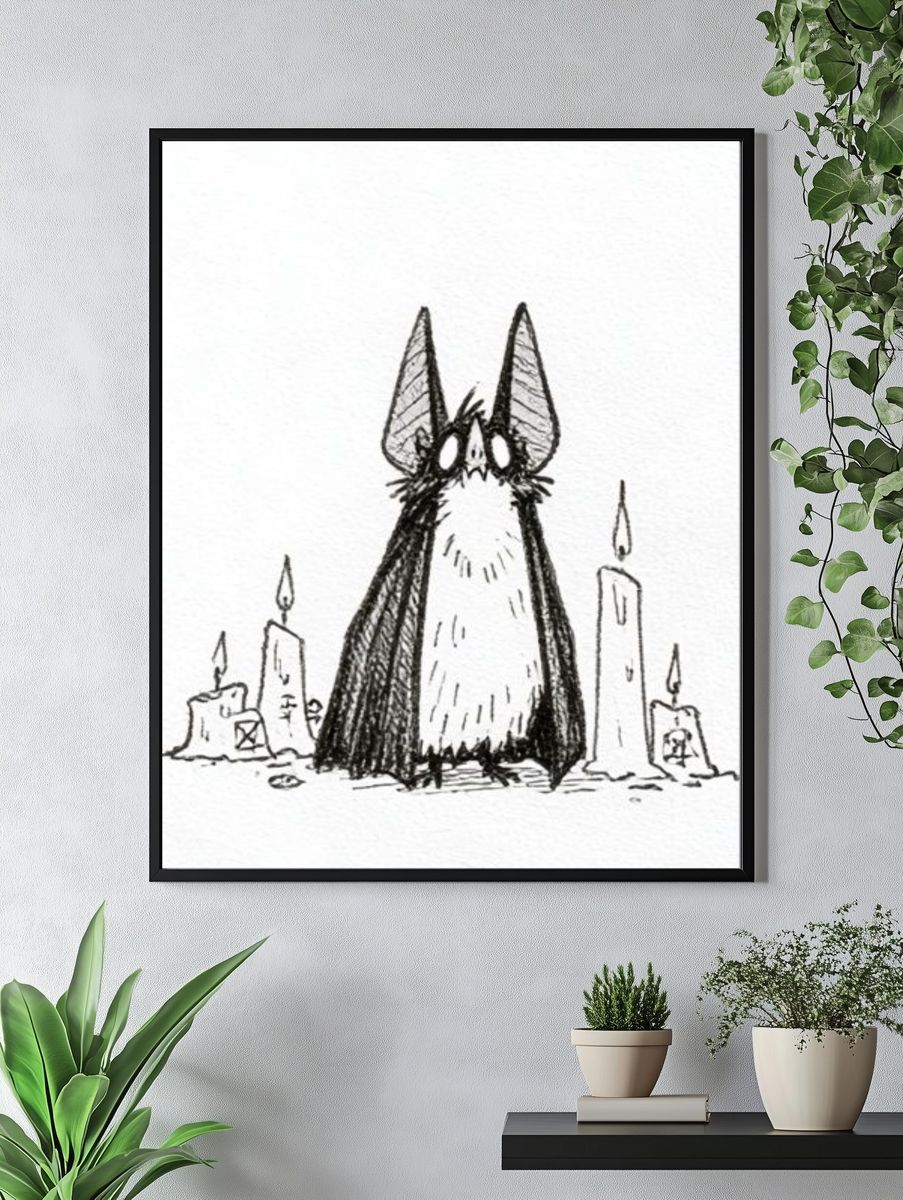 Cat and Candles Ink Poster. — room view 4
