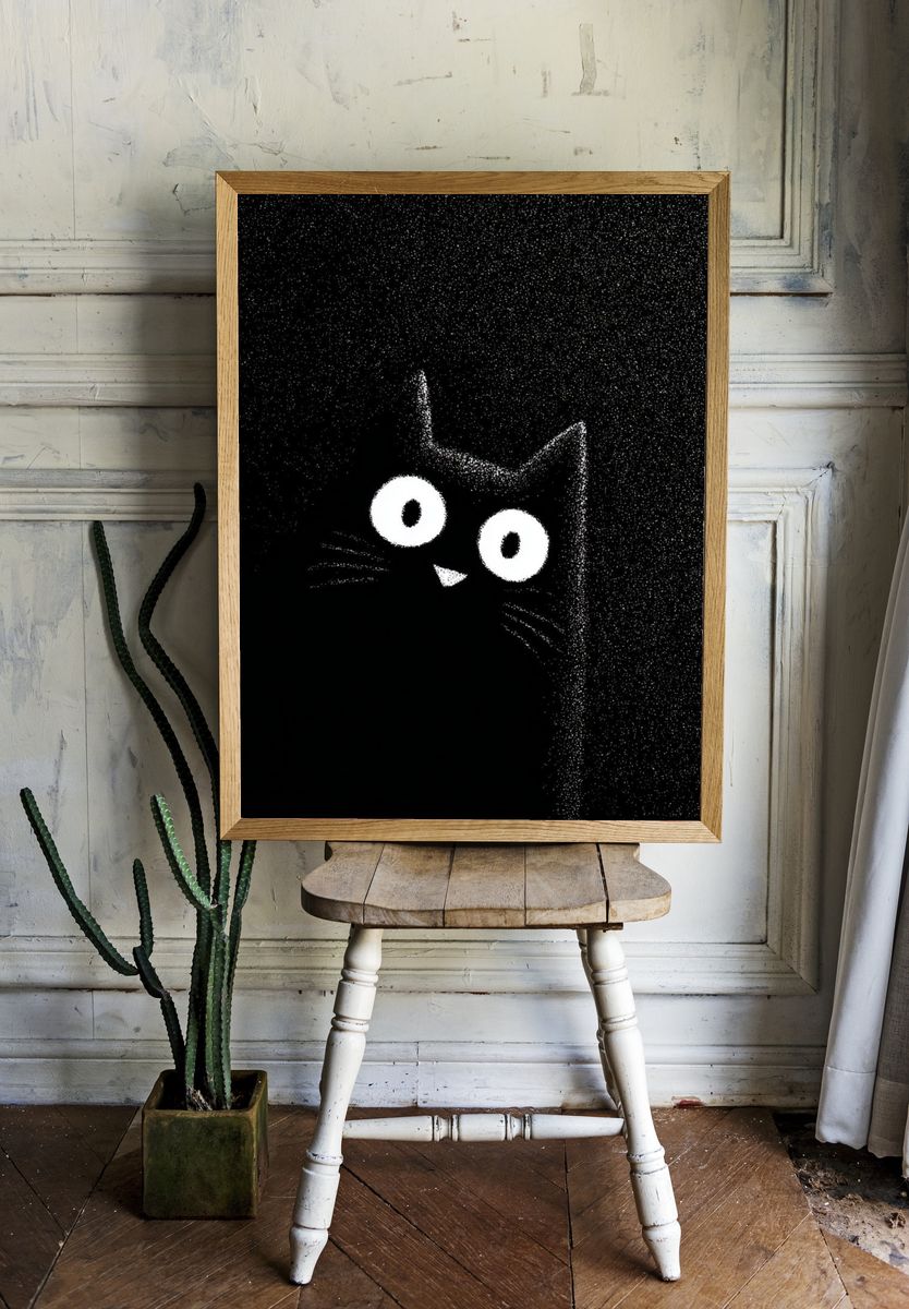 Black Cat Minimalist Print. room preview