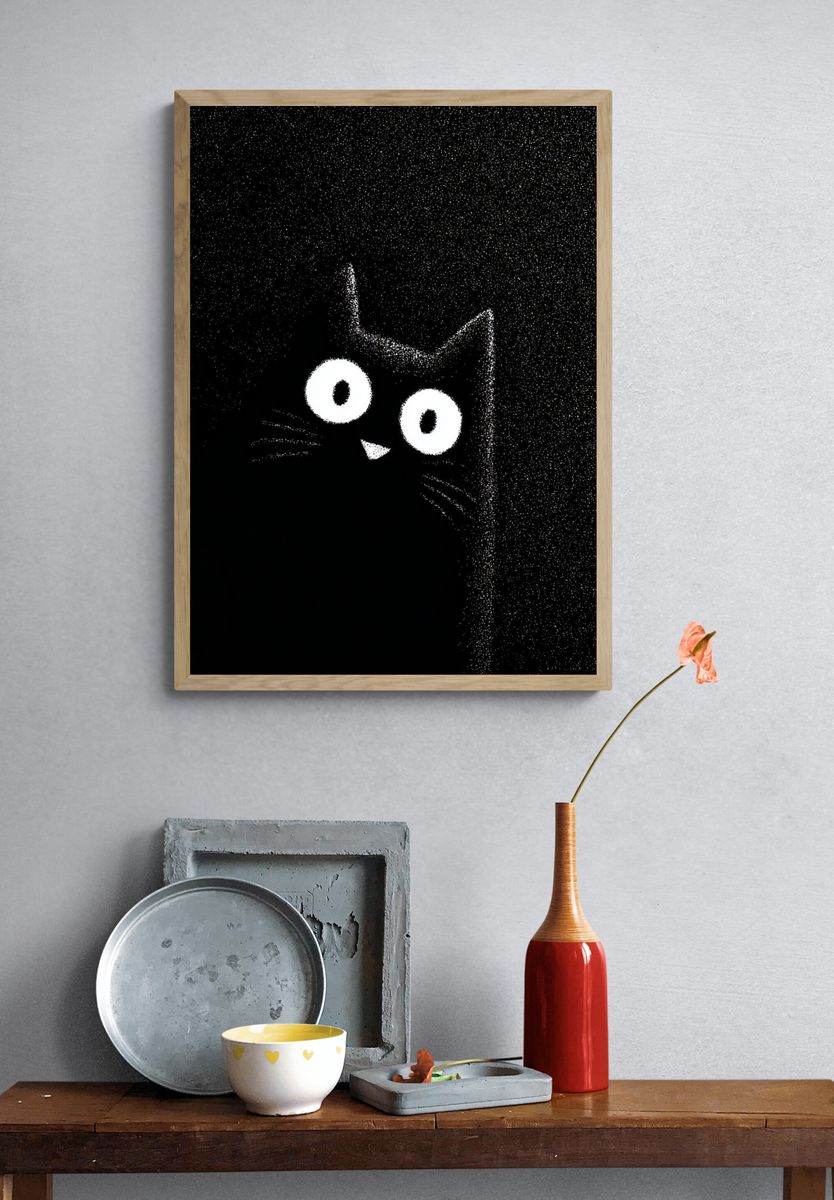 Black Cat Minimalist Print. — room view 3