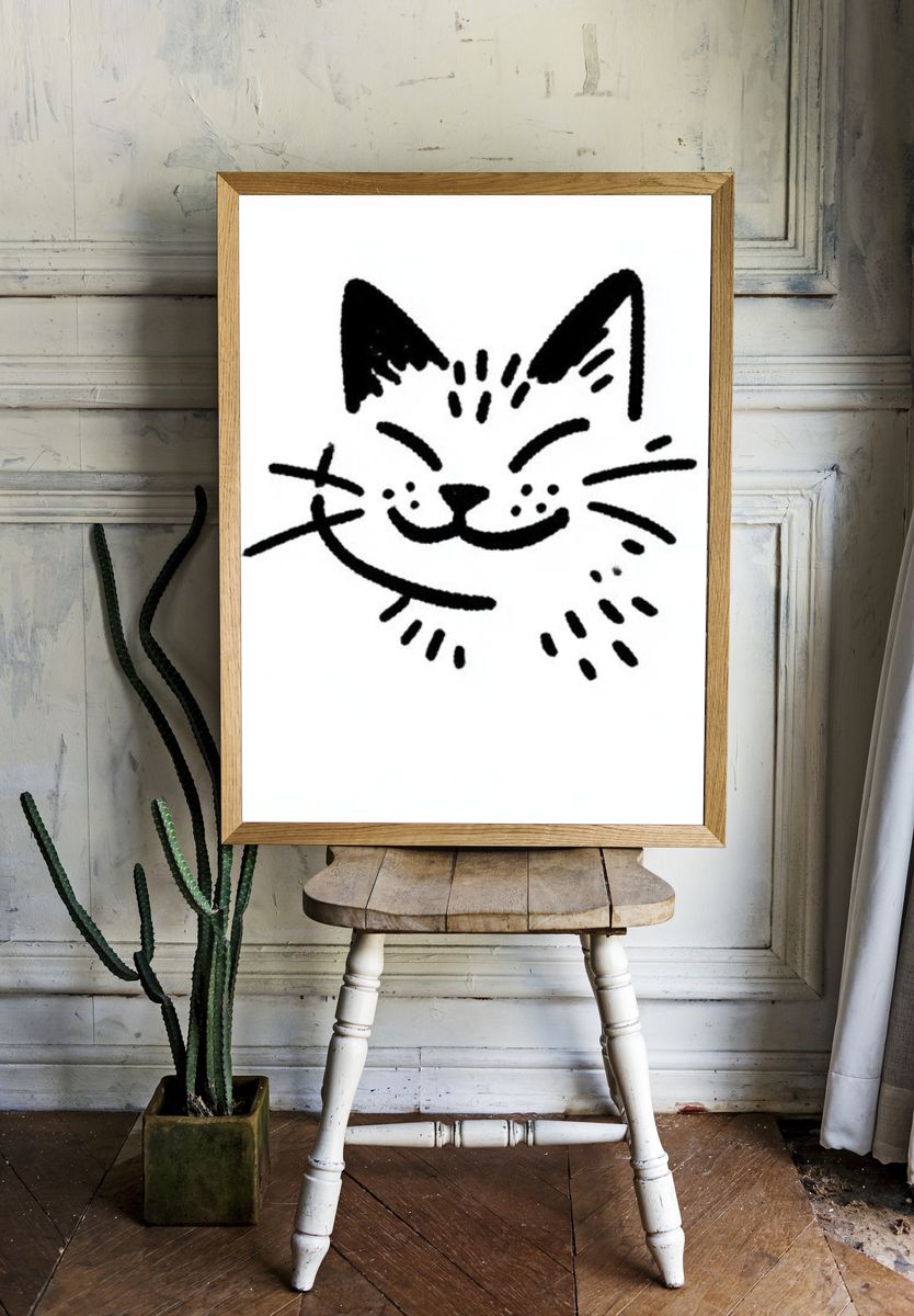 Smiling Cat Line Art Poster. room preview