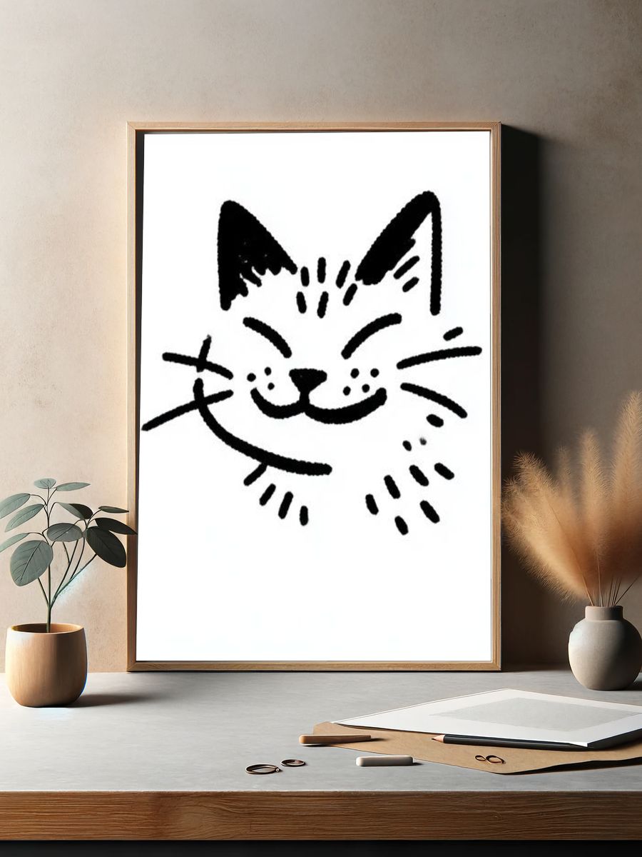 Smiling Cat Line Art Poster. — room view 2