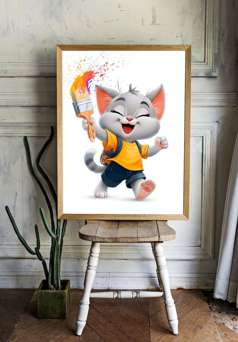 Happy Cat Paint Splash Poster. room preview