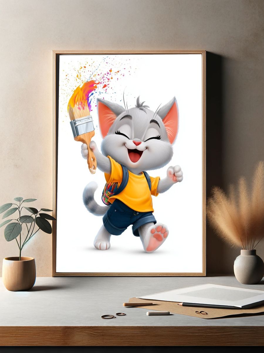 Happy Cat Paint Splash Poster. — room view 2