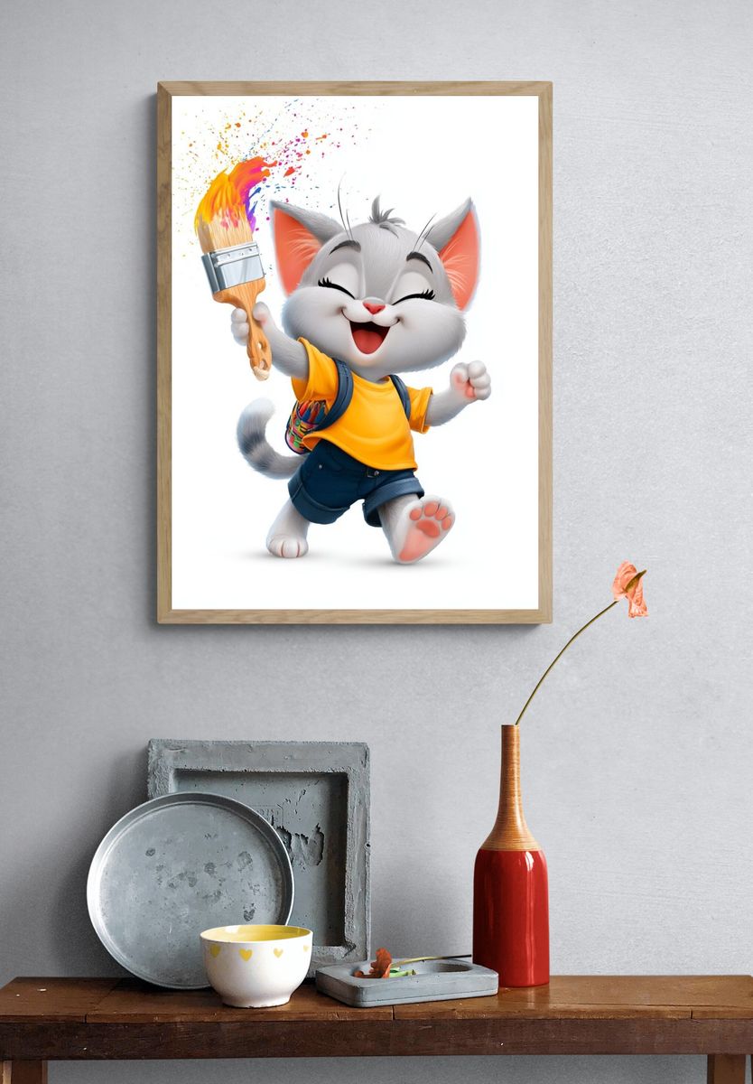 Happy Cat Paint Splash Poster. — room view 3